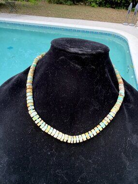 Artisan kingman Mohave Turquoise Heishi Beaded Necklace 18" Graduated Southwest